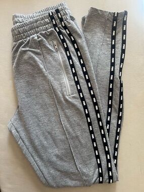 PINK Victoria's Secret Gray Track Joggers with Side Check Stripe (Size Small)